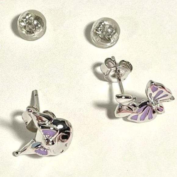 Kuromi Stud Earrings Silver Kuromi & Bow with Purple Enamel & Rhinestone on Bow - Picture 3 of 6